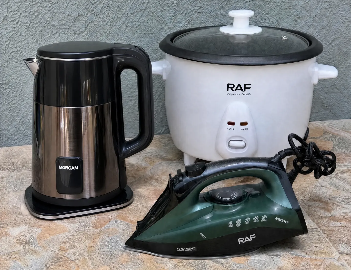 Rice cooker, kettle and iron combo
